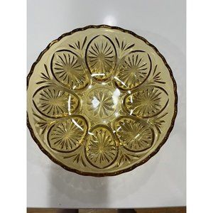 Vintage Anchor Hocking Medallion Honey Gold Glass Bowl Amber Star Cameo 8 In VTG